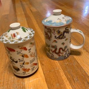 two Asian themed cup with lid sushi/dragon
